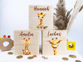 Holz-Spardose für Kinder mit niedlichem Giraffen-Design und Schlüssel