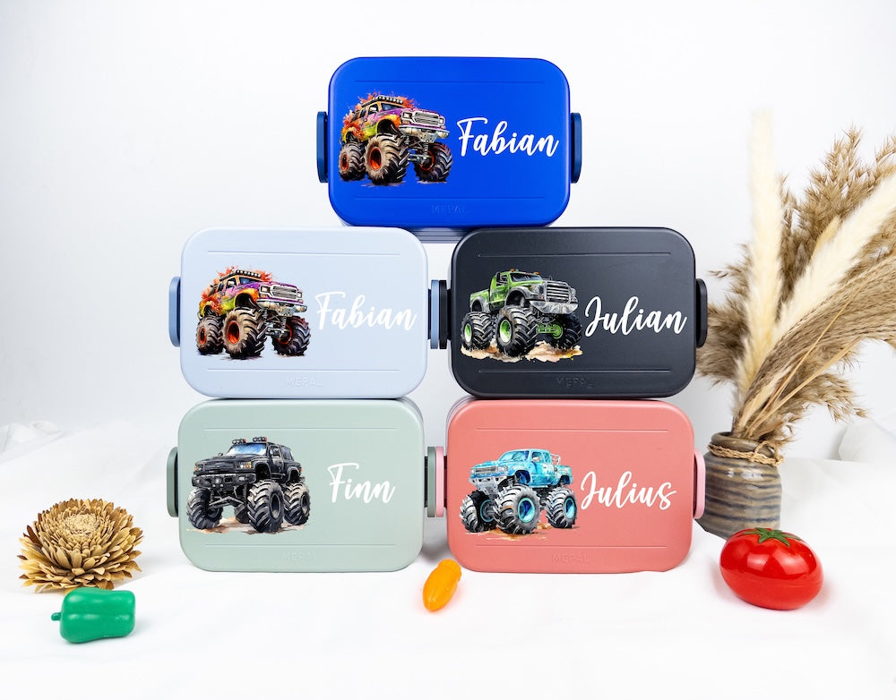 Personalisierte Bento brotdose mit name fur kinder monstertruck motiv