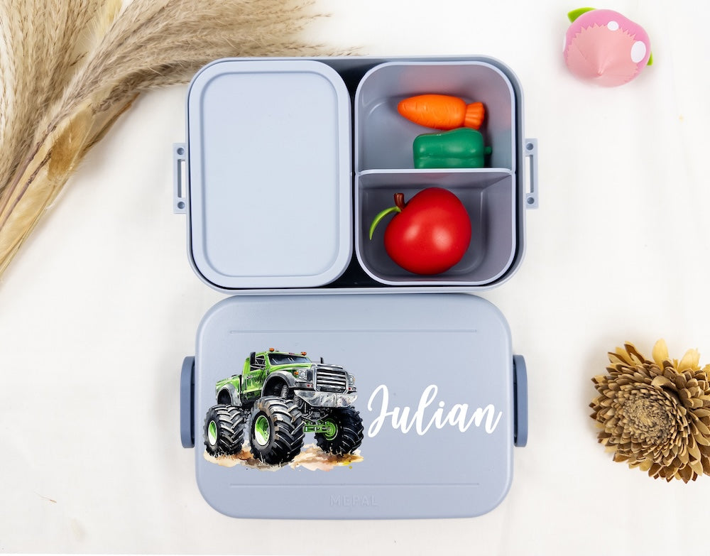 Personalisierte Bento brotdose mit name fur kinder monstertruck motiv
