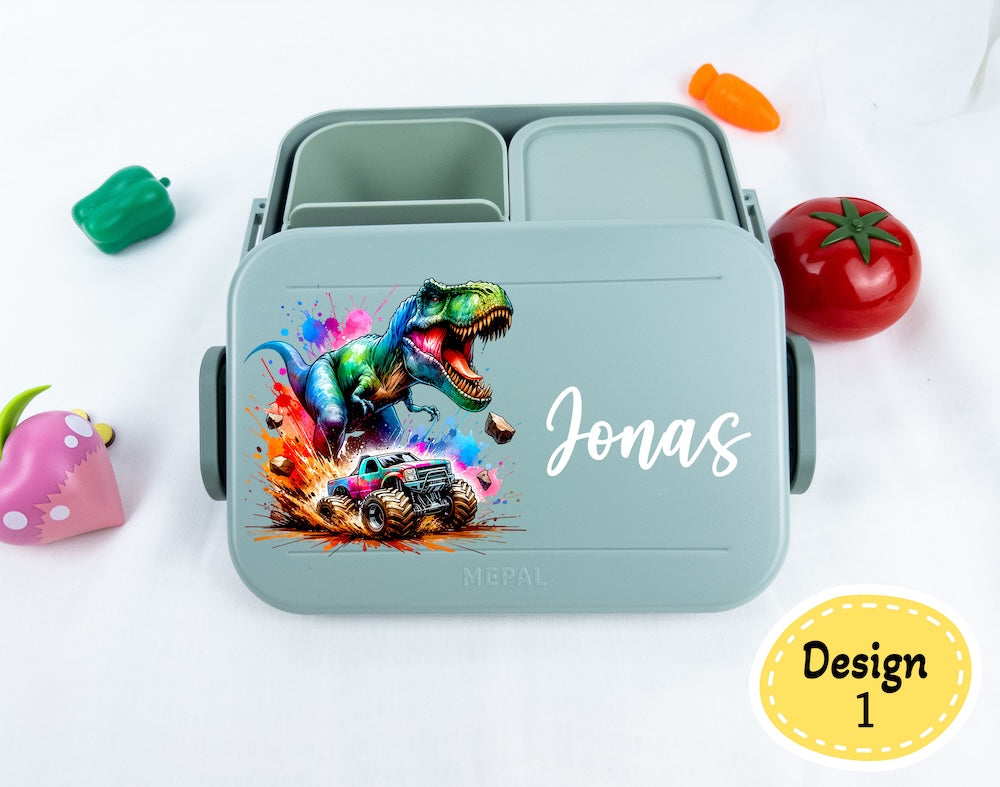 Personalisierte Dino Brotdose mit Dino Motiv